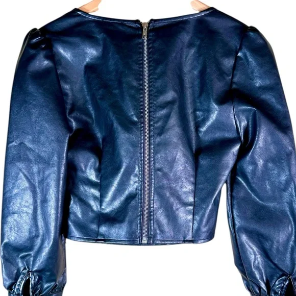 NWT NBD Black FIA Faux Leather Long Sleeve Crop Top Corset - Picture 4 of 8